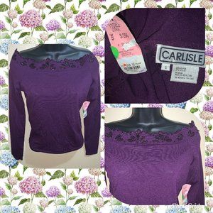 CARLISLE BLOUSE TOP PURPLE SZ S BEADED NEW